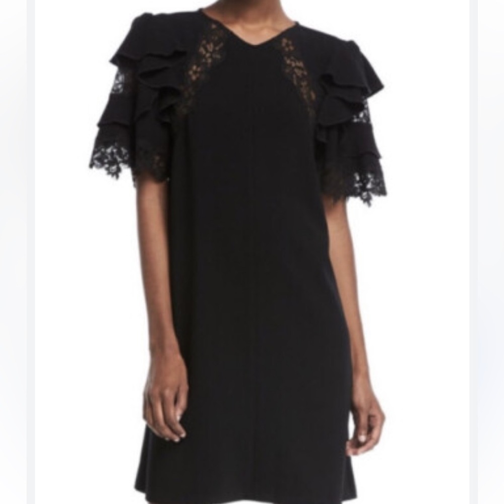 Rebecca Taylor Crepe Lace Black Mini Dress Size 8